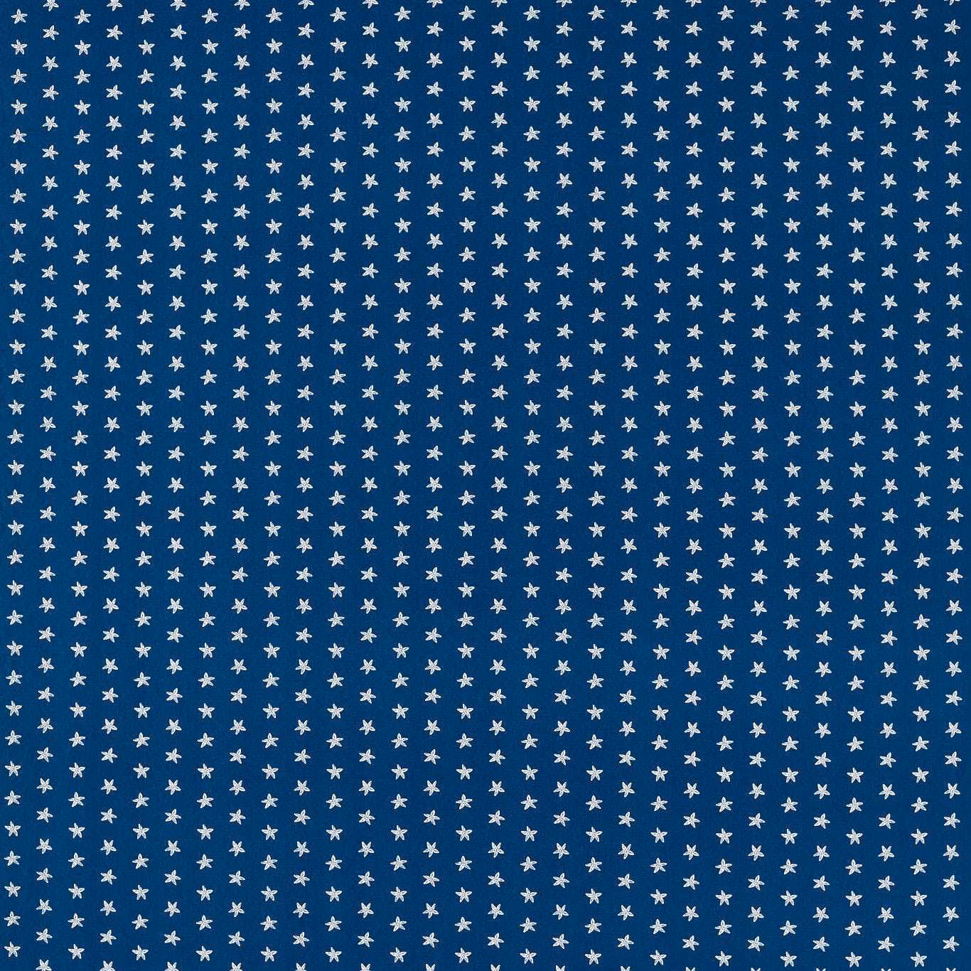 Deep navy PVC fabric with closely spaced white star motifs and fine texture