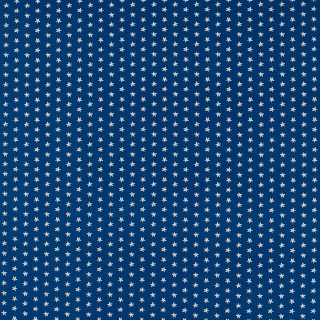 Deep navy PVC fabric with closely spaced white star motifs and fine texture