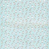 Pale aqua fabric covered with repeating puffins and small seabirds