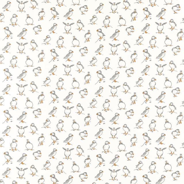 Natural cream fabric with small grey seabirds and muted ochre details