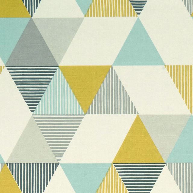 Mineral geometric triangle weave with aqua, mustard, ivory and charcoal stripes