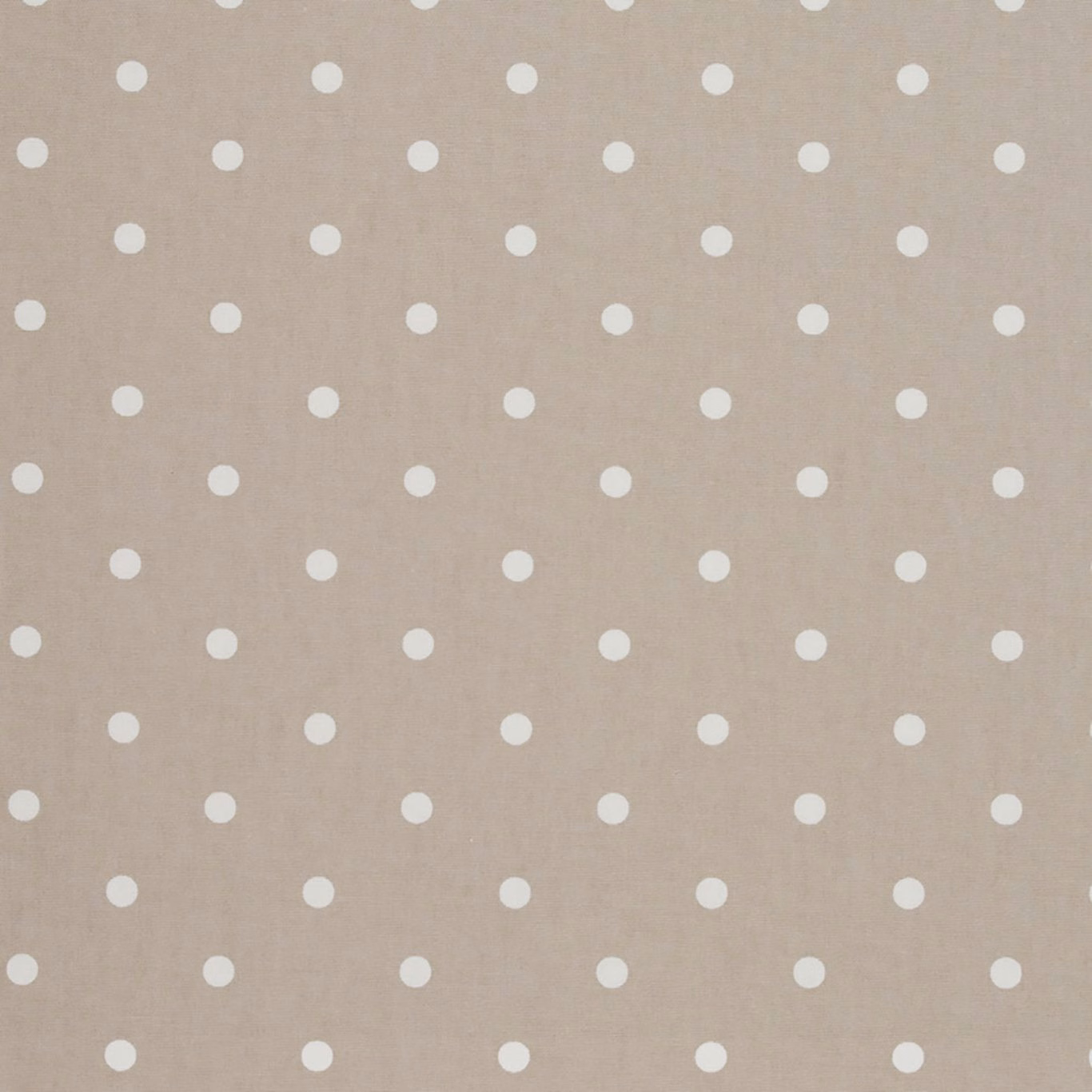 Warm taupe woven ground with evenly spaced ivory-white polka dots