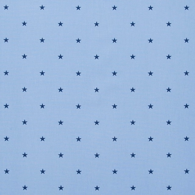 Pale denim-blue woven fabric with evenly spaced small navy stars