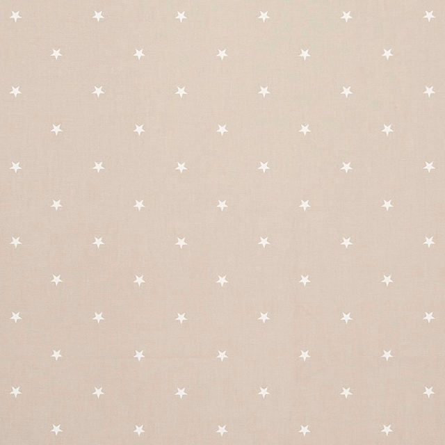 Pale greige woven fabric with evenly spaced white star motifs and subtle texture