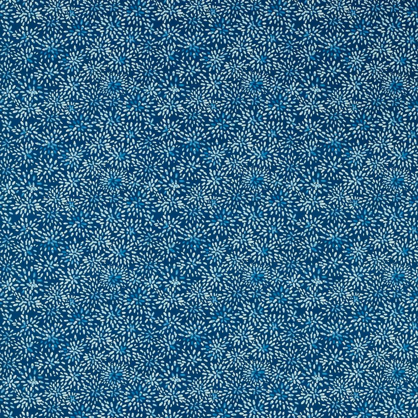 Midnight blue-teal fabric with dense pale blue botanical sprigs