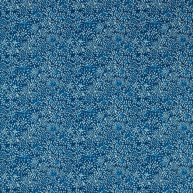 Midnight blue-teal fabric with dense pale blue botanical sprigs