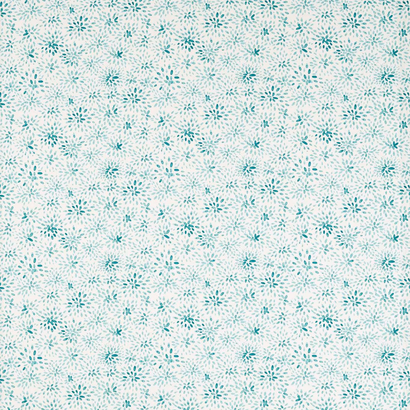 Cream textile scattered with fine turquoise floral sprigs in a small repeat