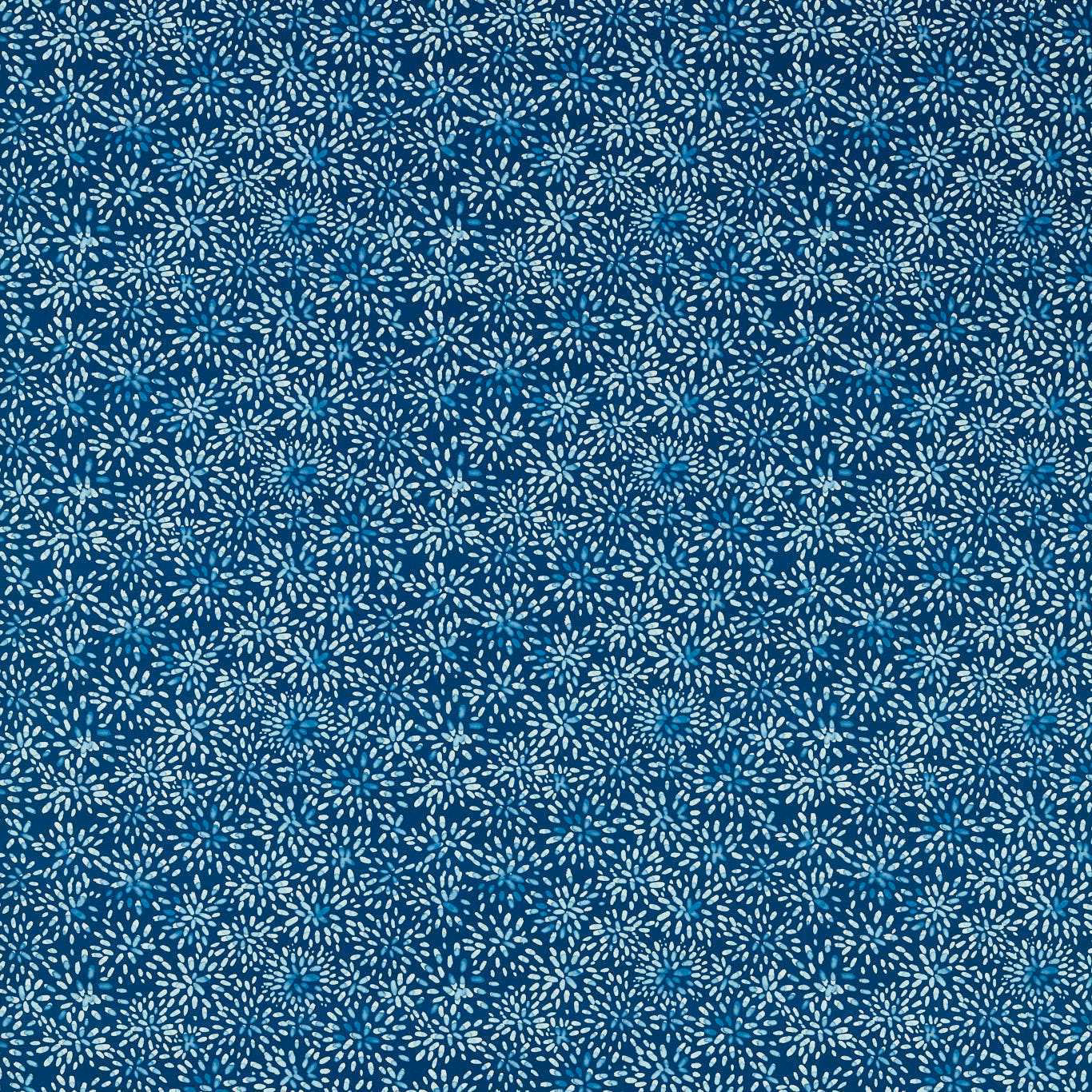 Deep midnight teal fabric with densely packed pale blue-white sprig motifs