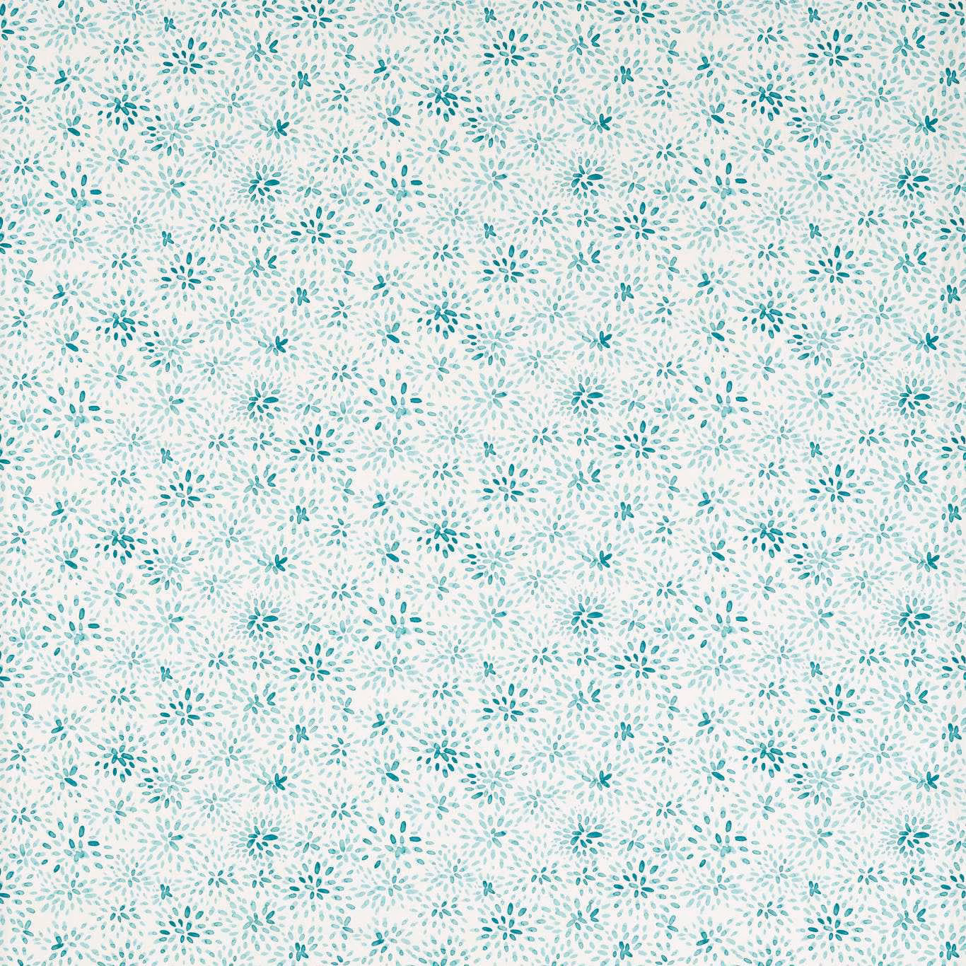 Pale mineral PVC textile with scattered teal leafy sprigs and fine mottling