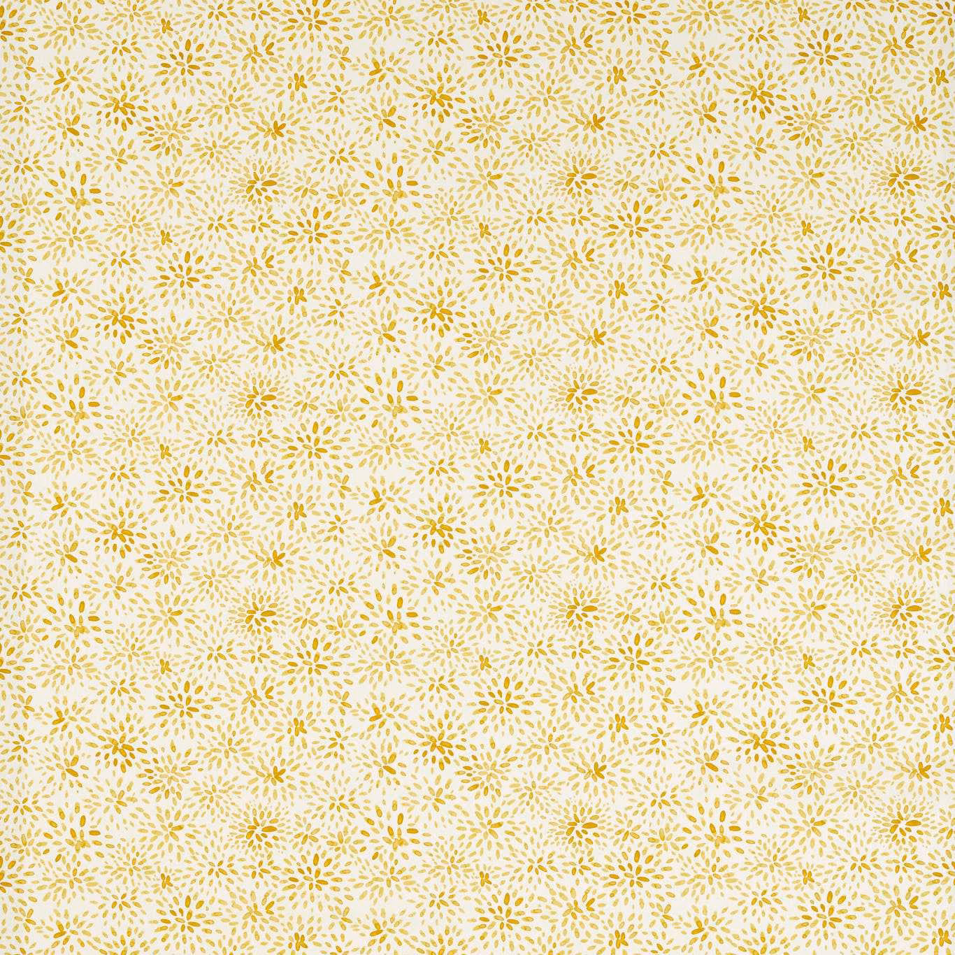 Warm cream upholstery with dense sunshine-yellow botanical sprigs in an all-over scatter