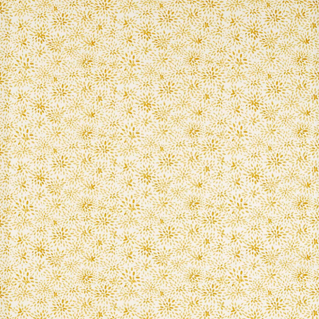 Warm cream upholstery with dense sunshine-yellow botanical sprigs in an all-over scatter