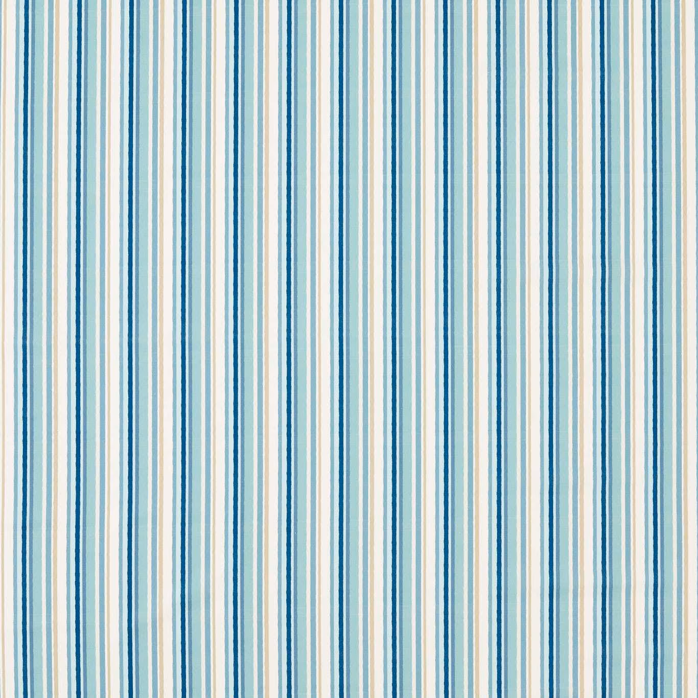 Cool denim-blue, teal and cream vertical stripe weave with irregular fine lines