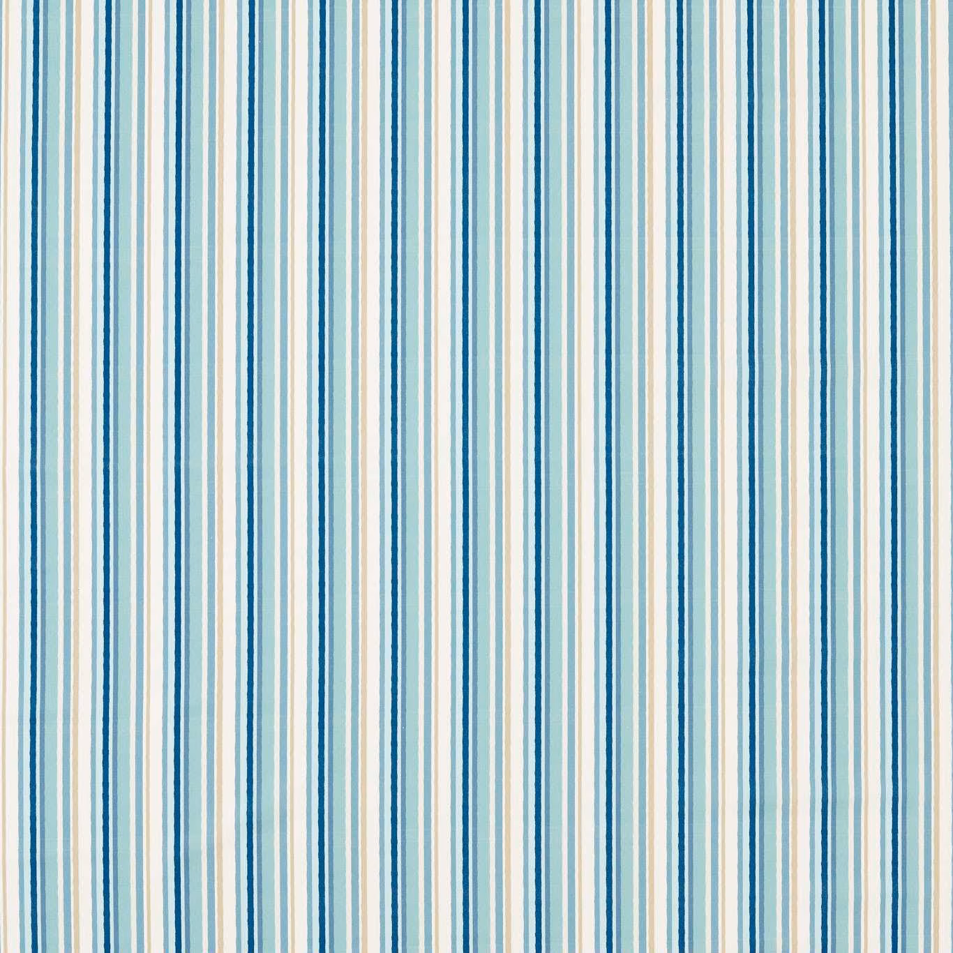 Cool denim-blue, aqua and ivory vertical stripes with a softly woven surface