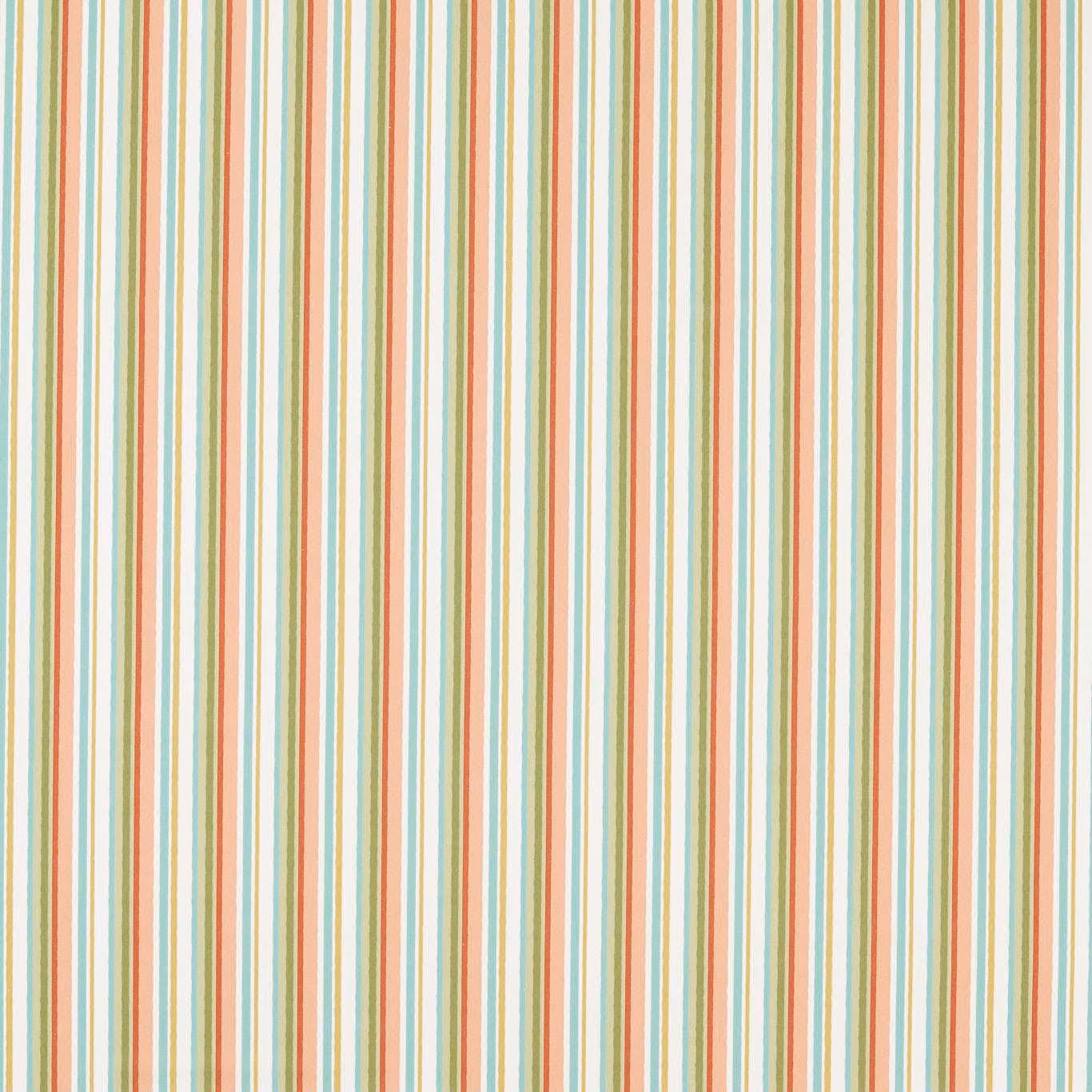 Cream textile with fine vertical teal, coral, sage and spice stripes