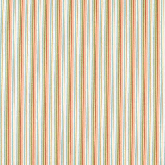 Cream textile with fine vertical teal, coral, sage and spice stripes