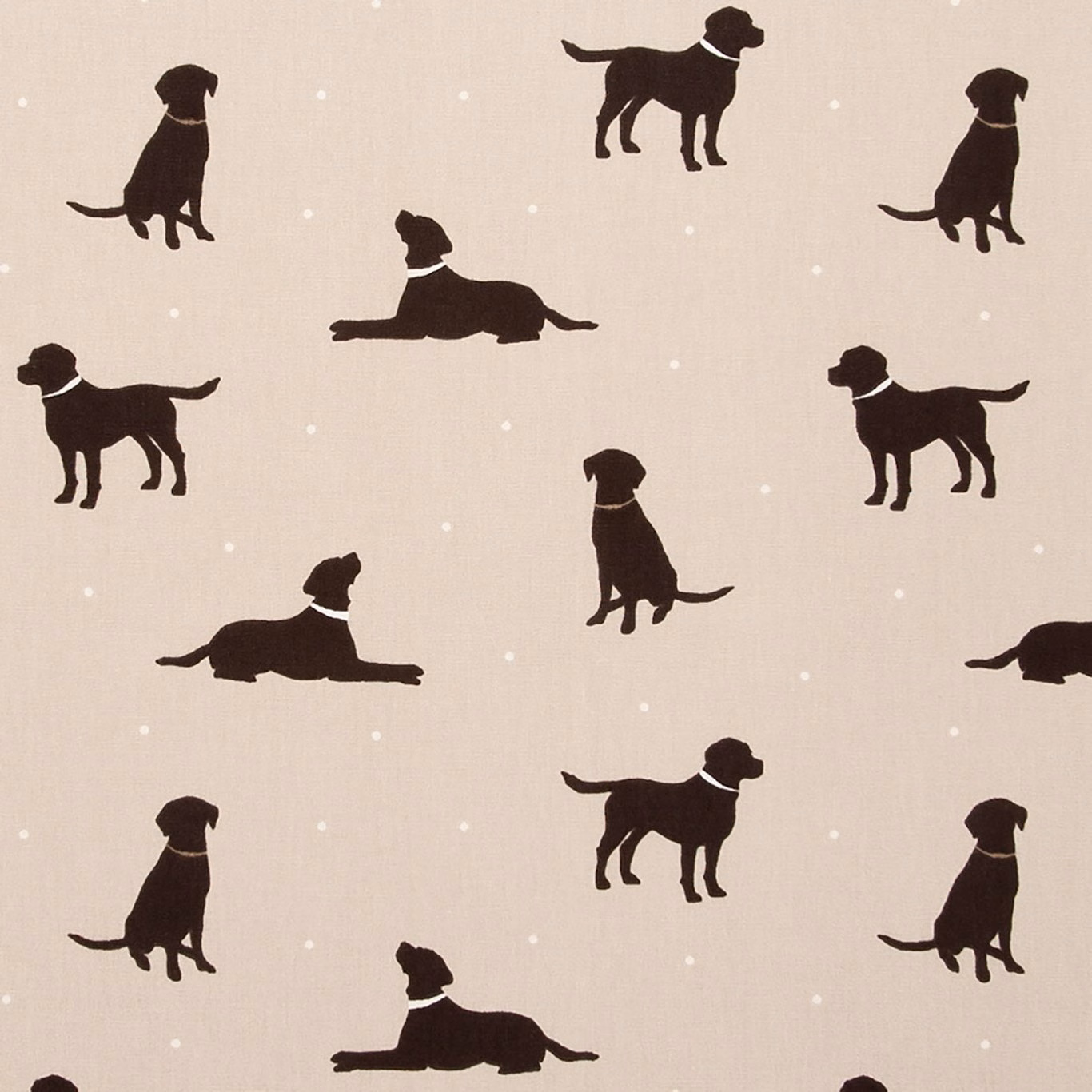 Warm beige fabric with scattered dark dog silhouettes and tiny white dots