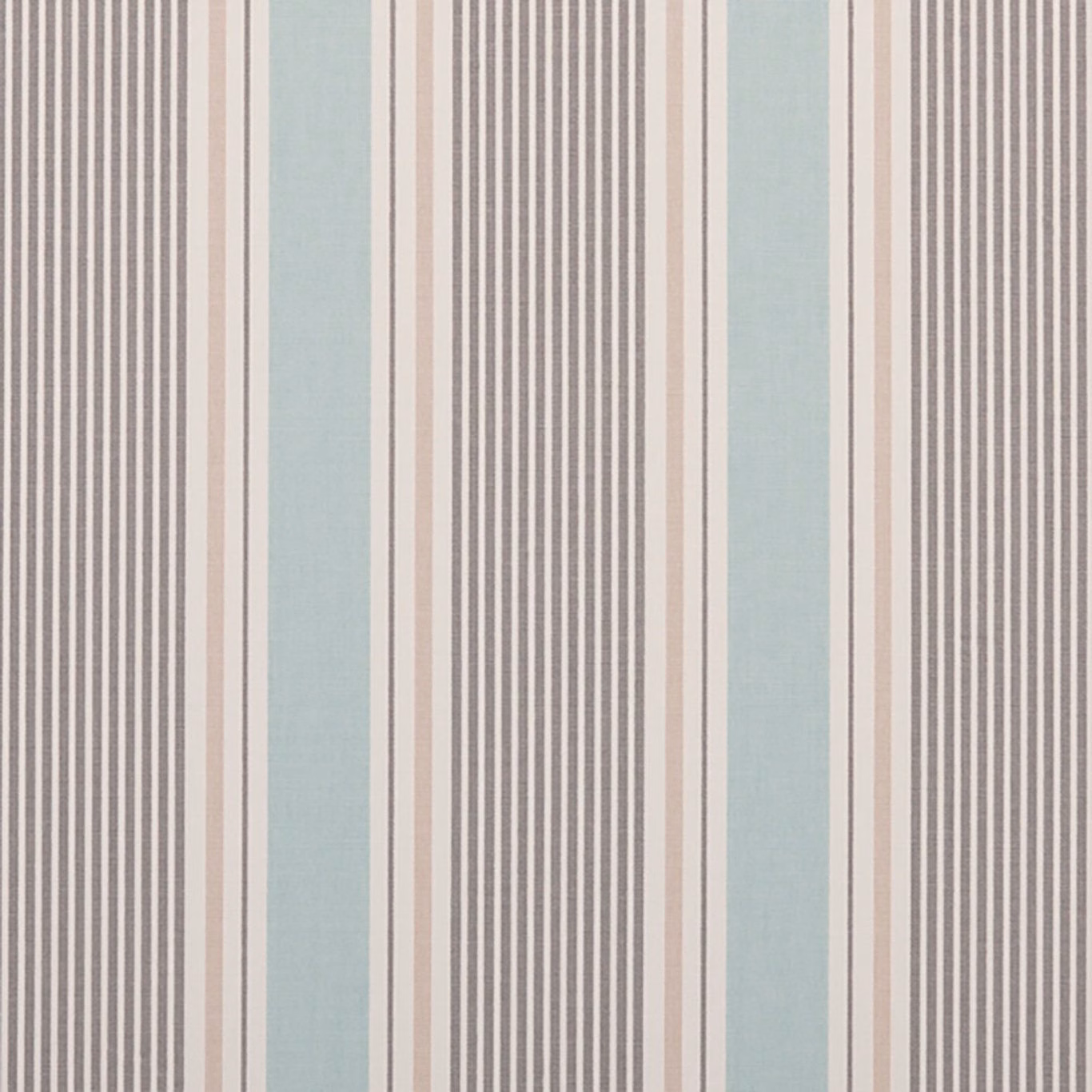 Mineral blue-grey striped fabric with ivory bands and fine woven texture