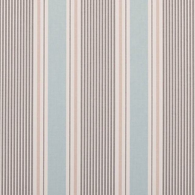 Mineral blue-grey striped fabric with ivory bands and fine woven texture