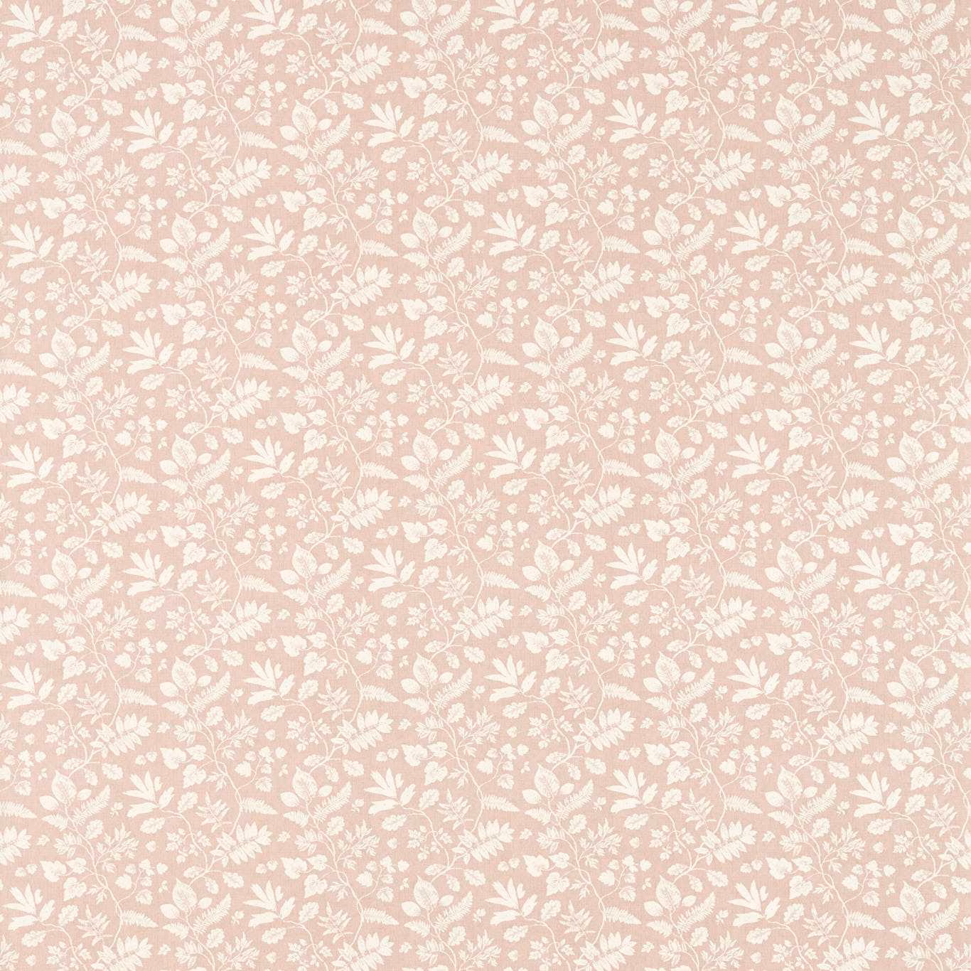 Powder blush fabric with closely spaced cream stems, leaves and tiny floral blossoms