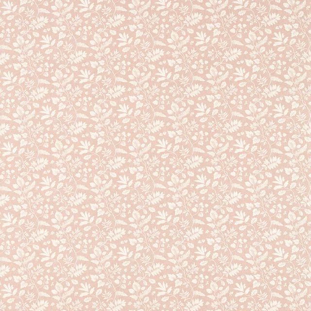 Powder blush fabric with closely spaced cream stems, leaves and tiny floral blossoms