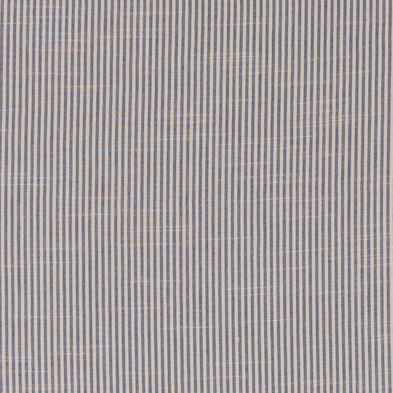 Fine vertical denim-blue and pale cream stripes with a softly textured weave