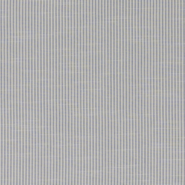 Close-up of cool mineral blue-grey and ivory fine vertical striped woven fabric