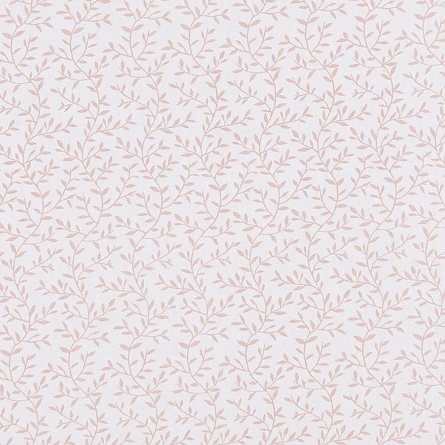 Pale blush leafy sprigs repeating across a warm ivory fabric ground