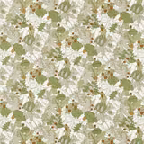 Sage and olive leaf fabric with russet acorns on an ivory ground