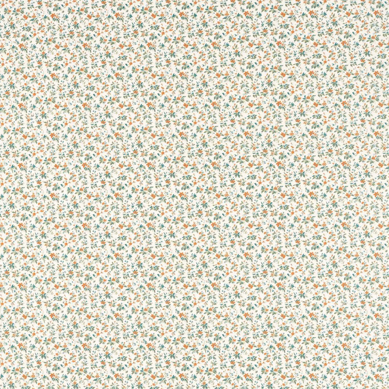 Tiny teal and spice floral sprigs scattered across a warm cream ground