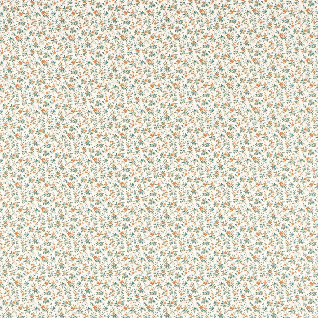 Tiny teal and spice floral sprigs scattered across a warm cream ground