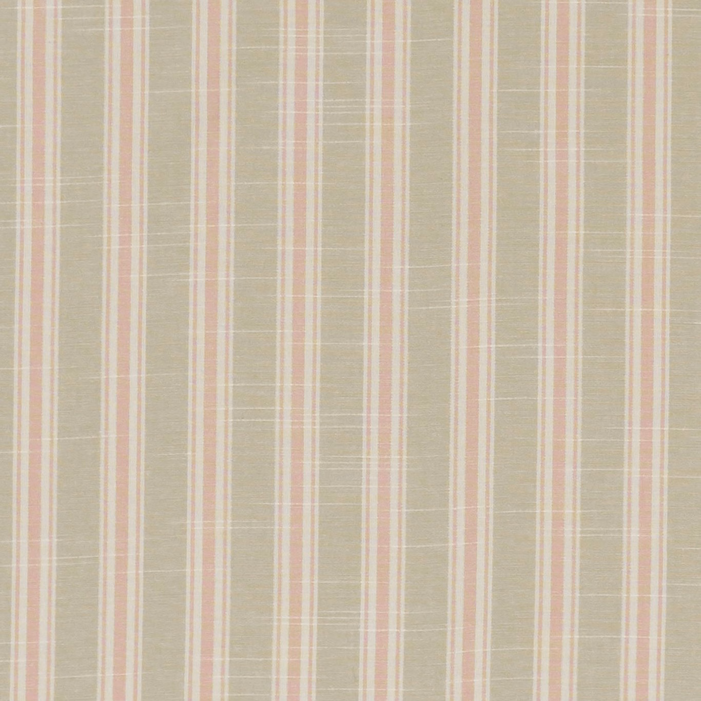 Fine vertical stripes in blush, sage-grey and ivory with a softly woven surface