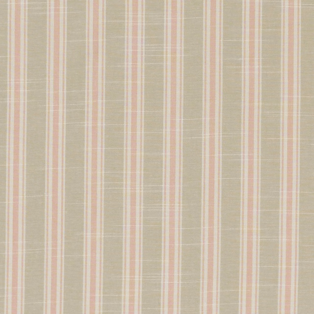 Fine vertical stripes in blush, sage-grey and ivory with a softly woven surface