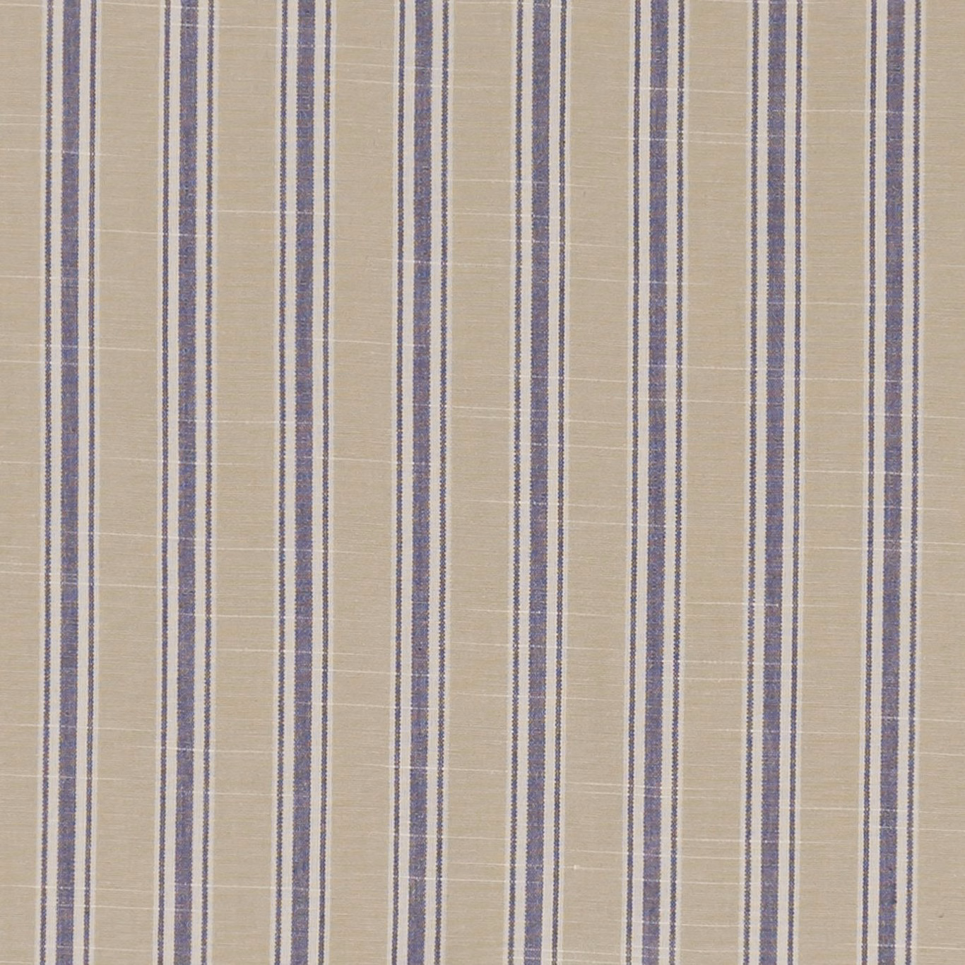 Muted denim-blue vertical stripes over a warm beige finely woven fabric