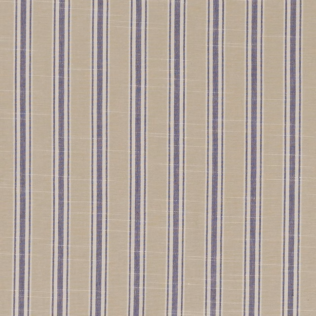 Muted denim-blue vertical stripes over a warm beige finely woven fabric