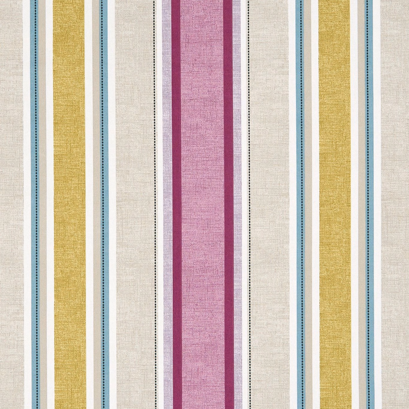Damson plum and ochre vertical stripes with fine teal dotted lines