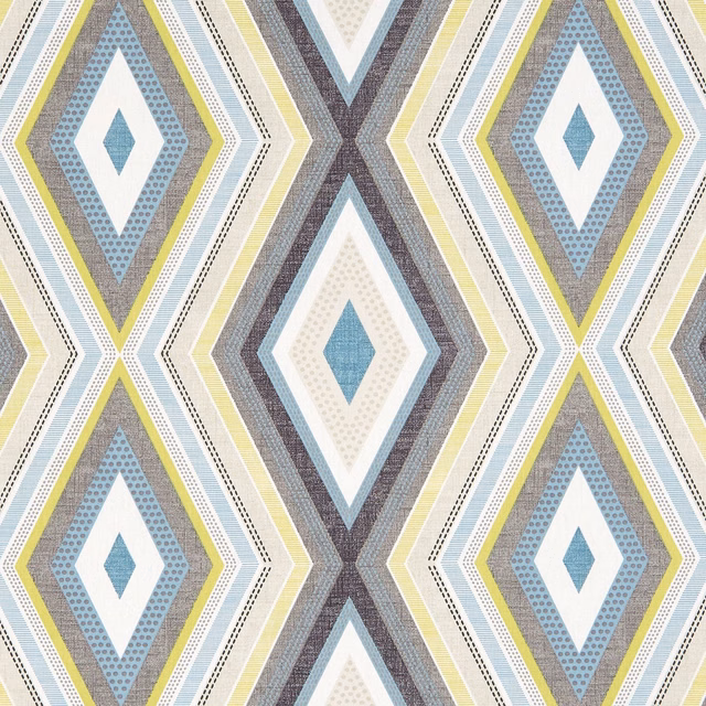 Charcoal, chartreuse and powder-blue geometric diamonds on a softly textured woven fabric