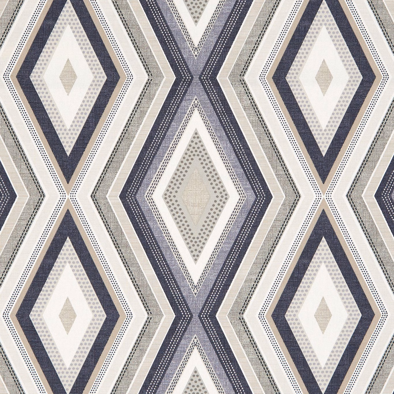 Cream geometric fabric with charcoal navy diamond bands and dotted inner motifs