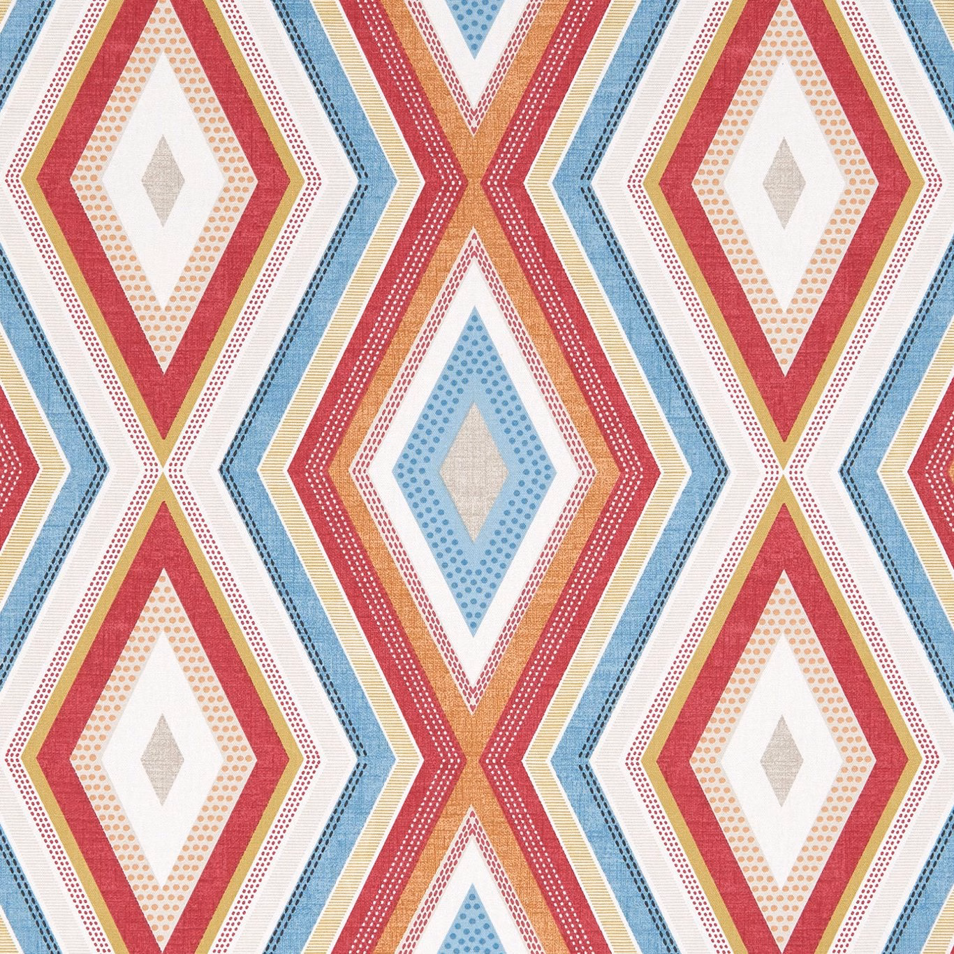 Berry red and powder blue diamond weave with cream grounds and olive accents