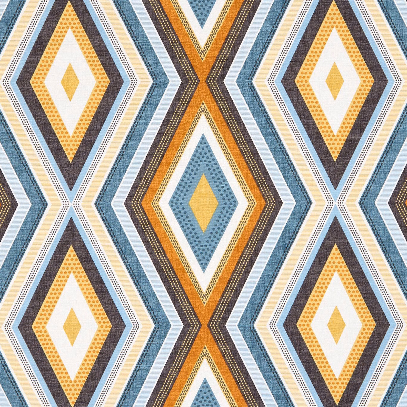 Teal, ochre and cream geometric diamond fabric with a tactile dotted texture