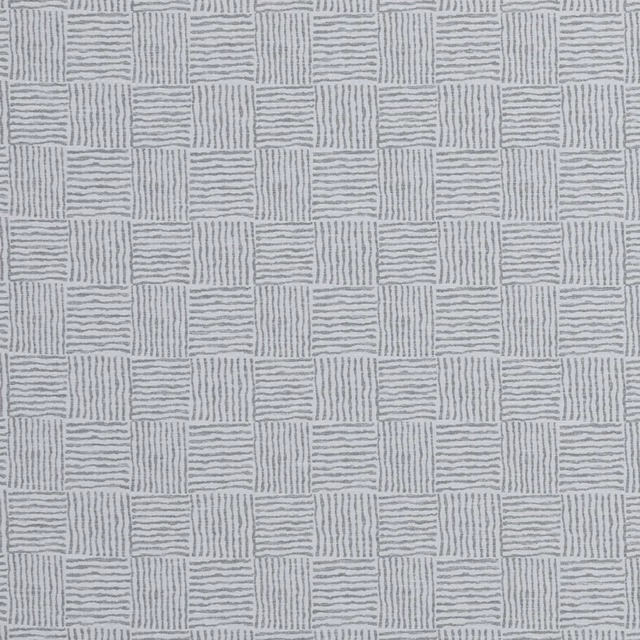 Cool silver fabric with small grey rectangular blocks formed by horizontal and vertical lines