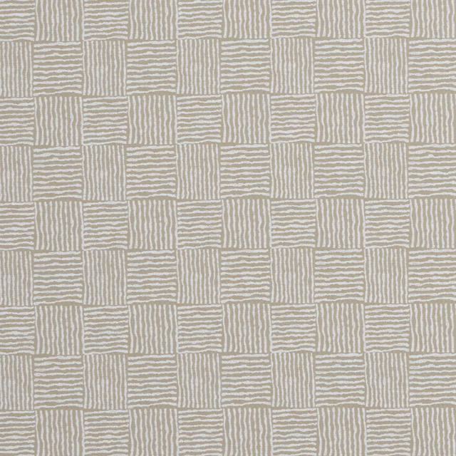 Muted taupe fabric with chalk-white horizontal and vertical stripe blocks