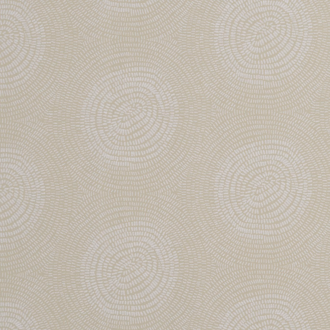 Warm sand fabric with pale ivory concentric log-ring motifs in an organic repeating pattern