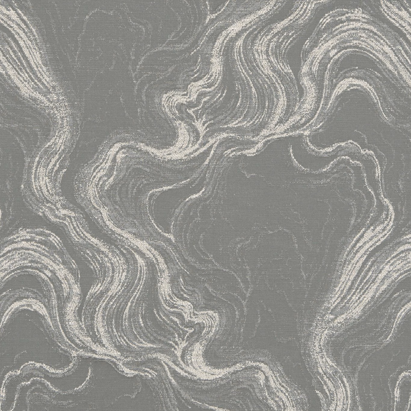 Cool pewter woven fabric with ivory, swirling mineral-like marbling