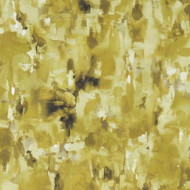 Citrus olive abstract brushstroke textile with cream flashes and charcoal marks