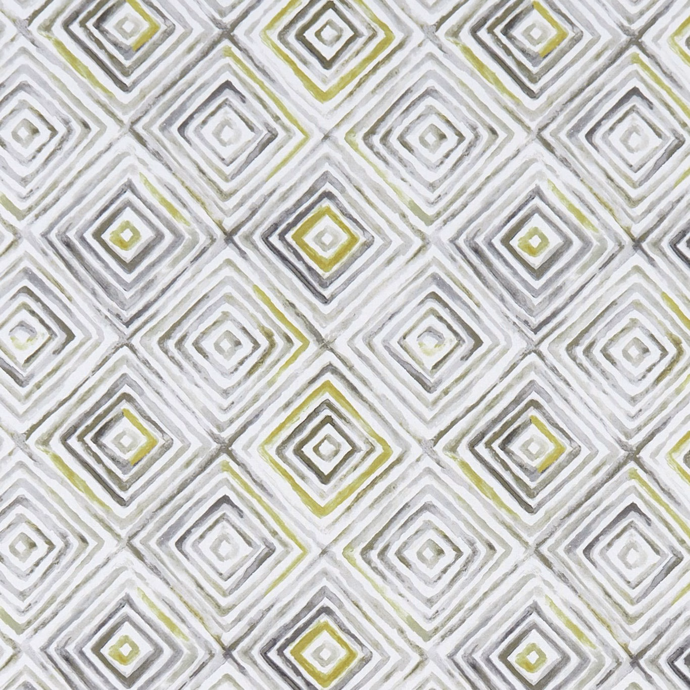 Off-white geometric diamond textile with charcoal outlines and chartreuse accents