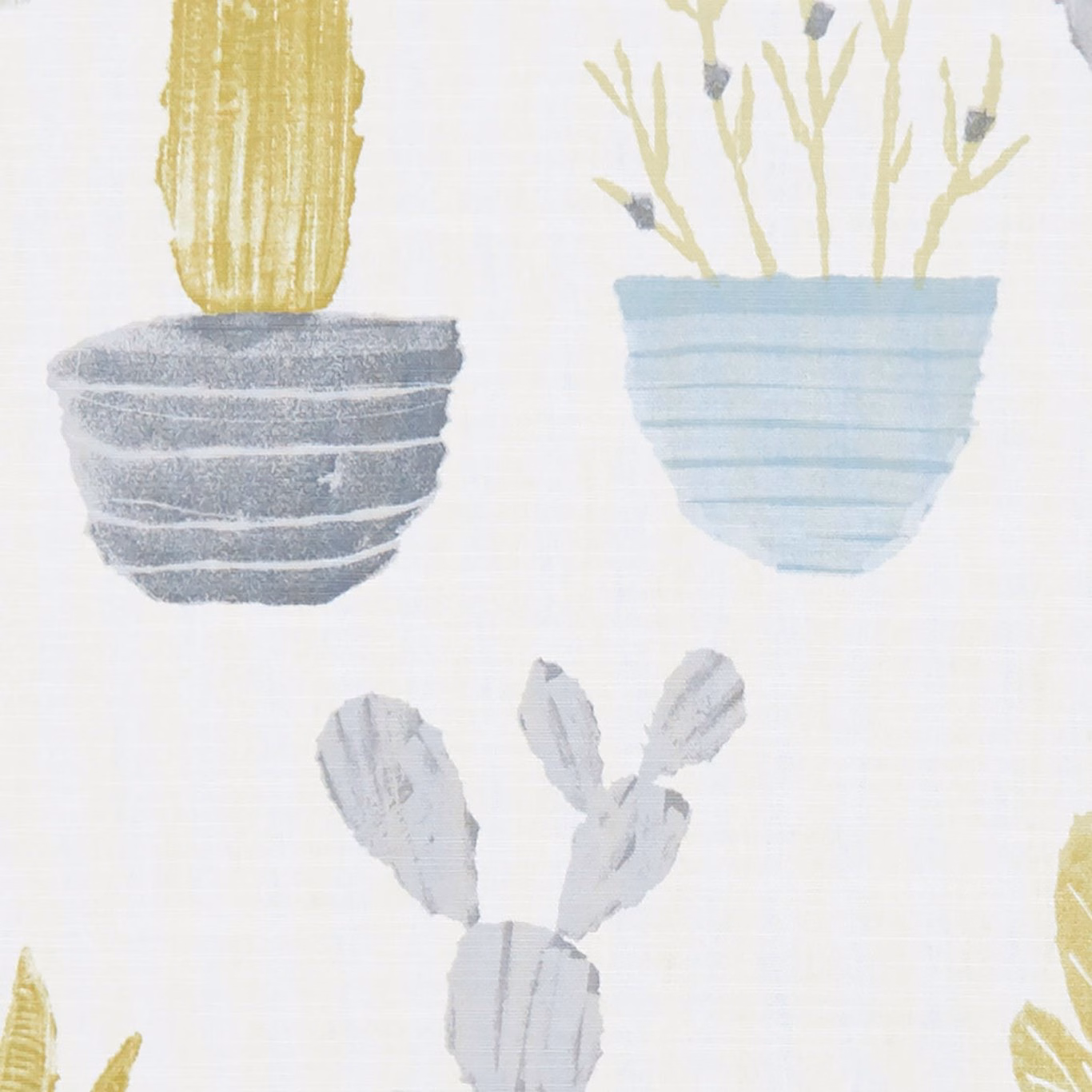 Ivory fabric with muted cactus pots in sage, blue-grey and mineral grey