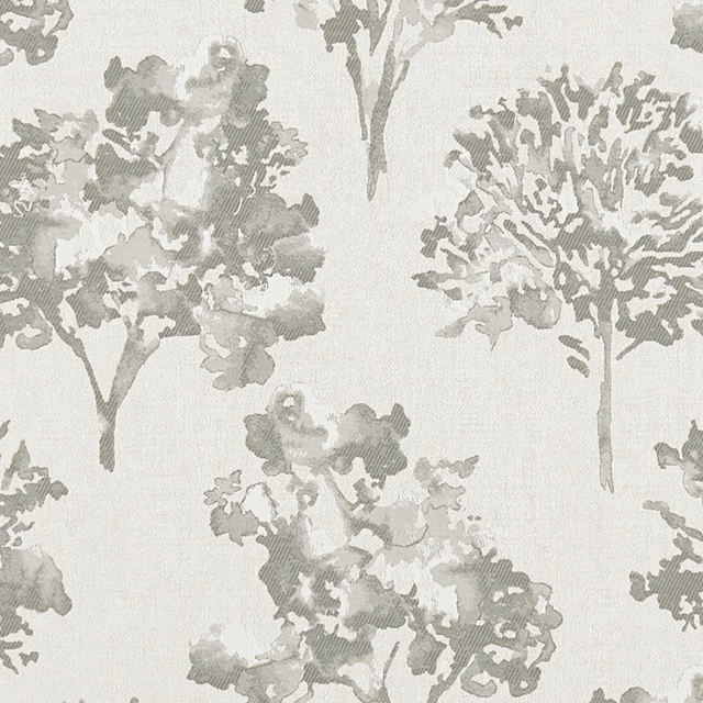 Pebble-grey tree silhouettes layered across a finely woven ivory textile ground