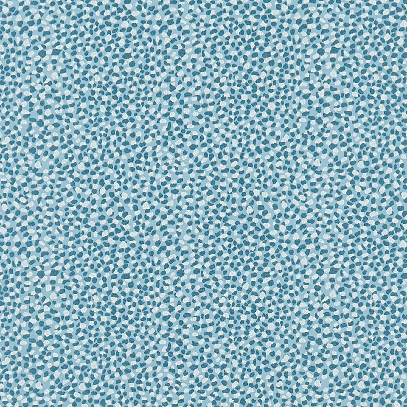 Cool teal textile with densely scattered white and pale aqua pebble motifs