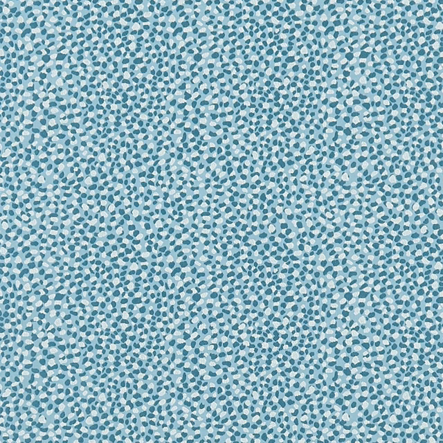 Cool teal textile with densely scattered white and pale aqua pebble motifs