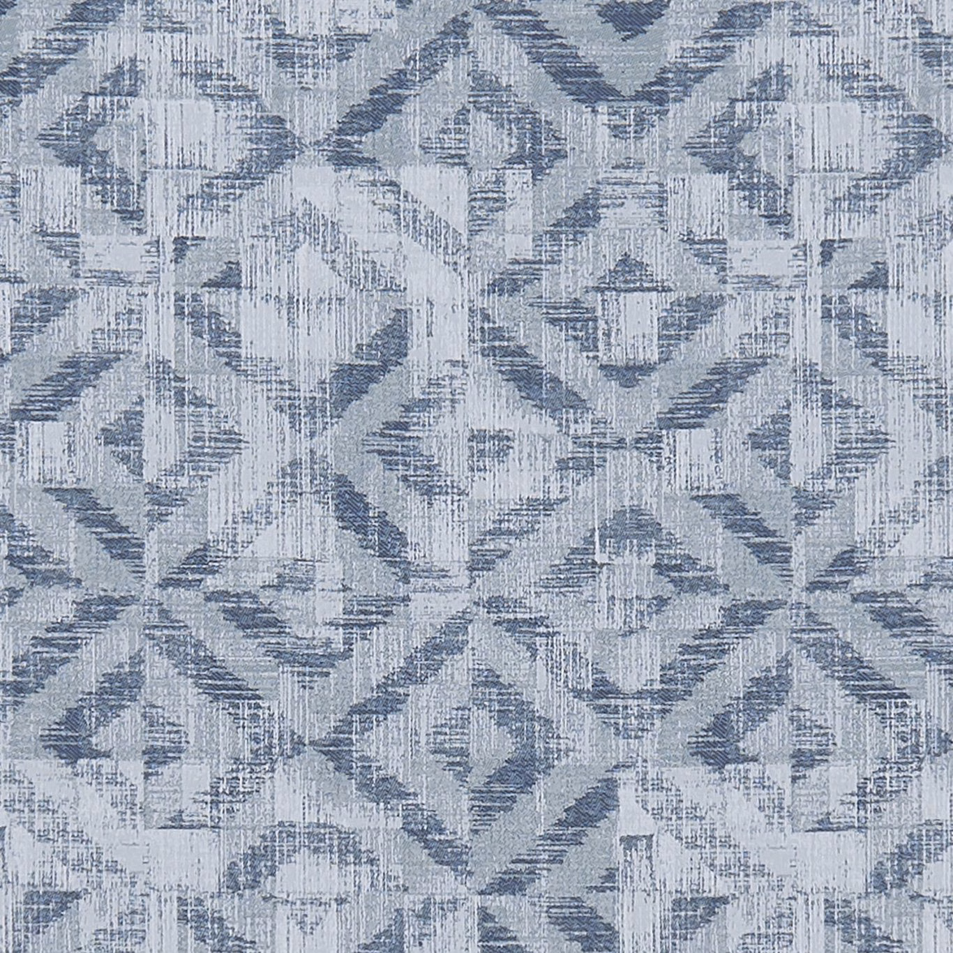 Pale denim fabric with distressed slate-blue geometric diamonds and vertical woven striations